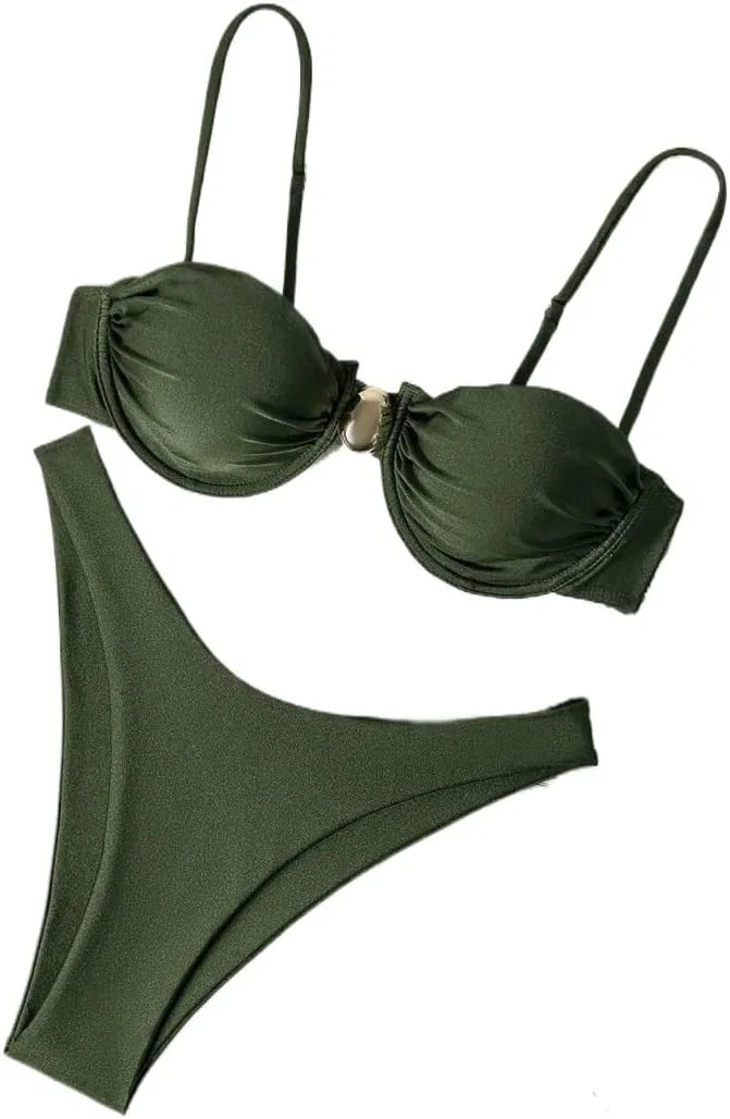 Женский бикини-сет с драпировкой Generic, Dark Green