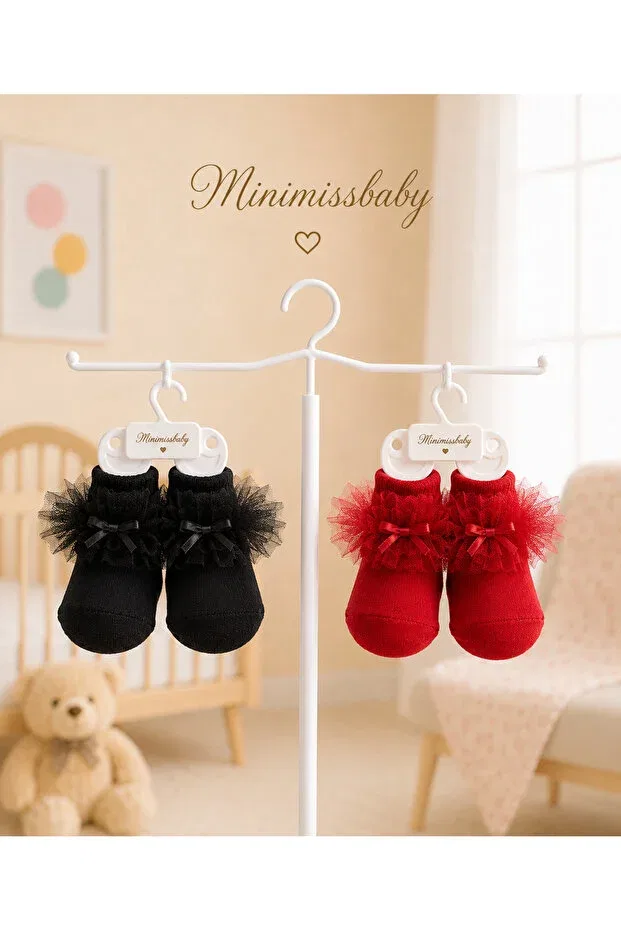 Детские носки для девочек с принтом Bowknot Detailed Baby Girl Socks Minimissbaby, Black