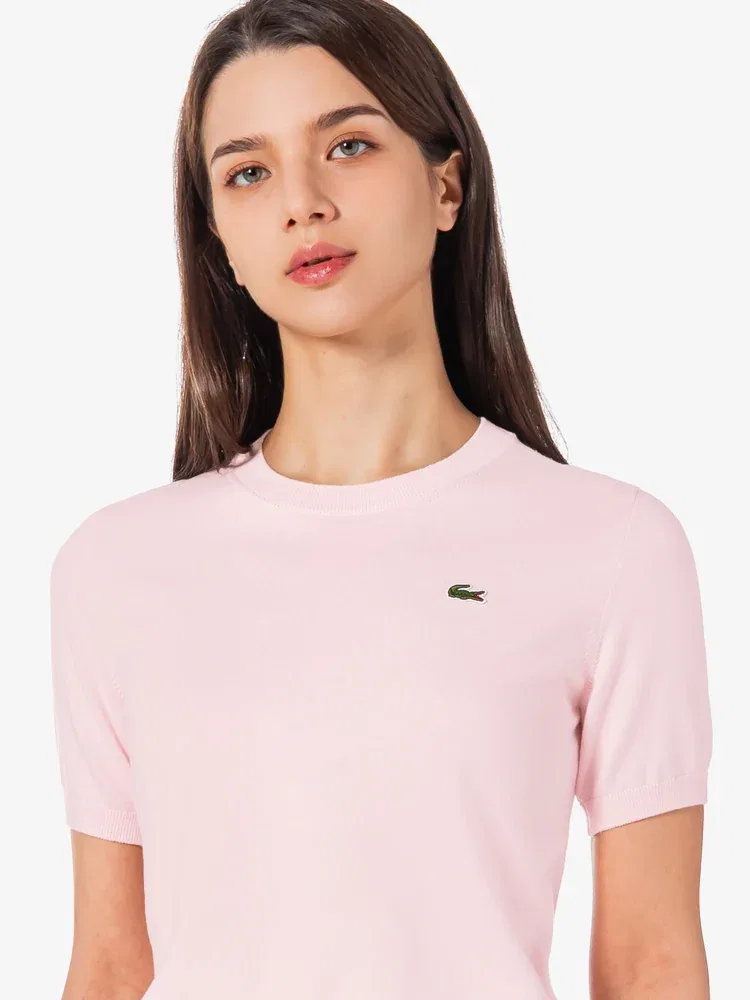 Свитер женский LACOSTE Light Pink, с круглым вырезом, 100% хлопок — фото 2