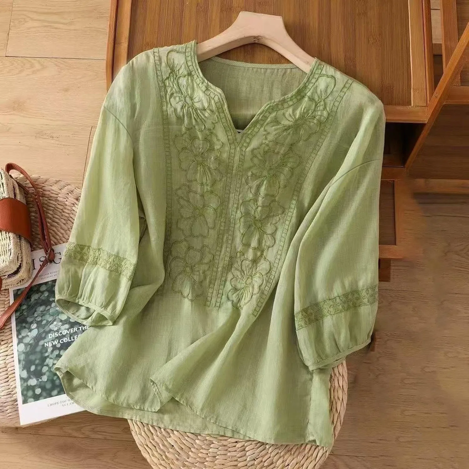 Женская блуза с вышивкой Retro Jacquard, Green — фото 2