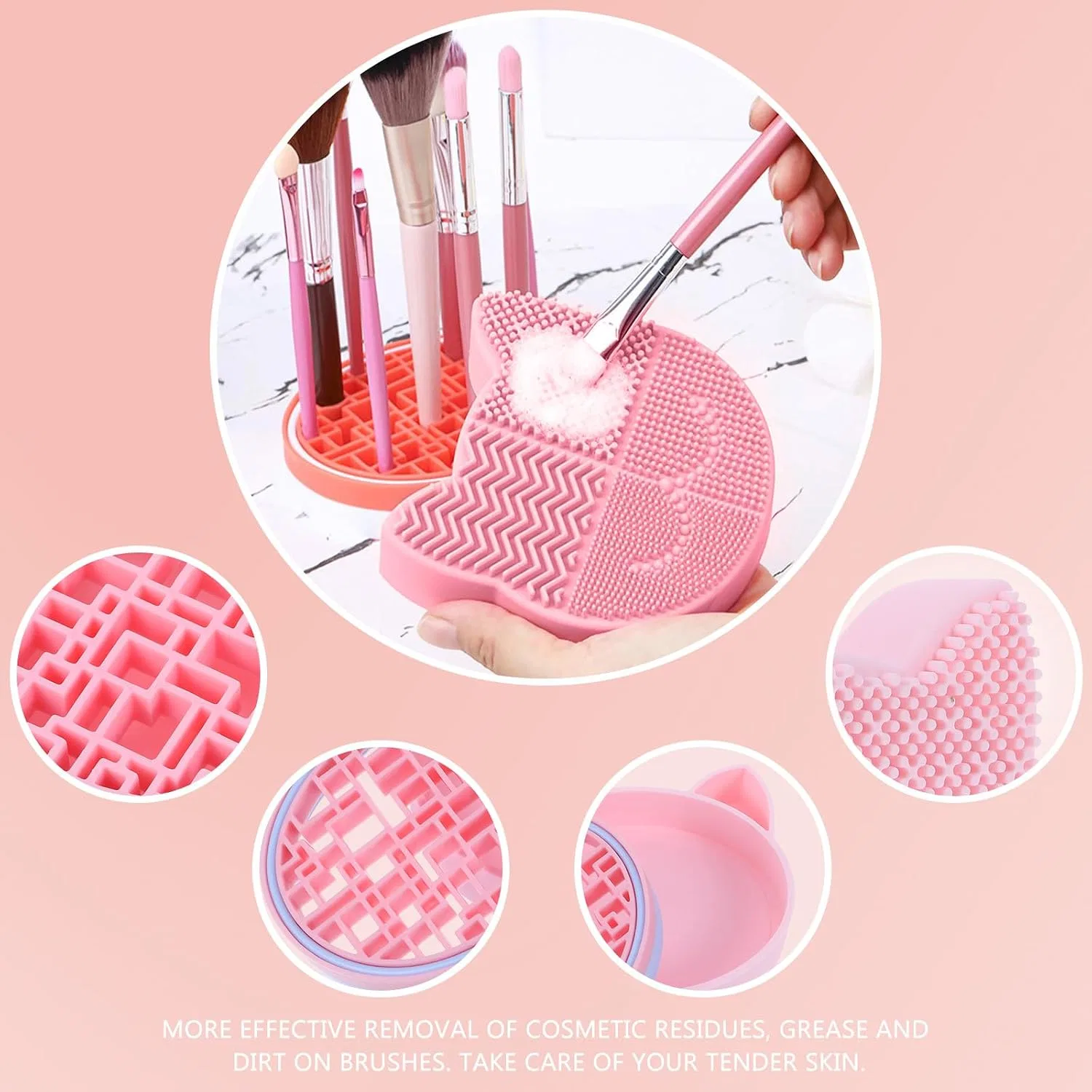 2-In-1 Силиконовая подставка для чистки кистей, Mikikit, Rosa — фото 4