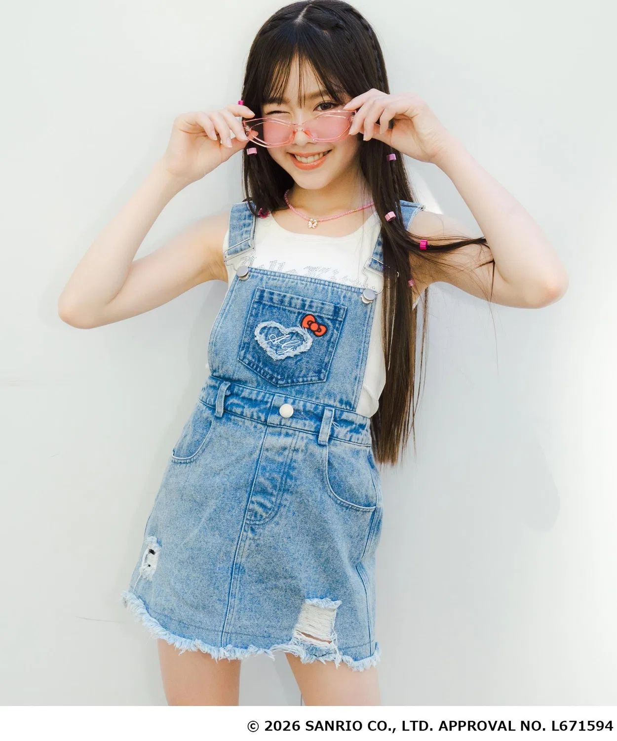 Детский комбинезон-сарафан с хлопковым принтом Hello Kitty, модель ANAPGIRL×HELLOKITTY ANAP GiRL, Light Blue