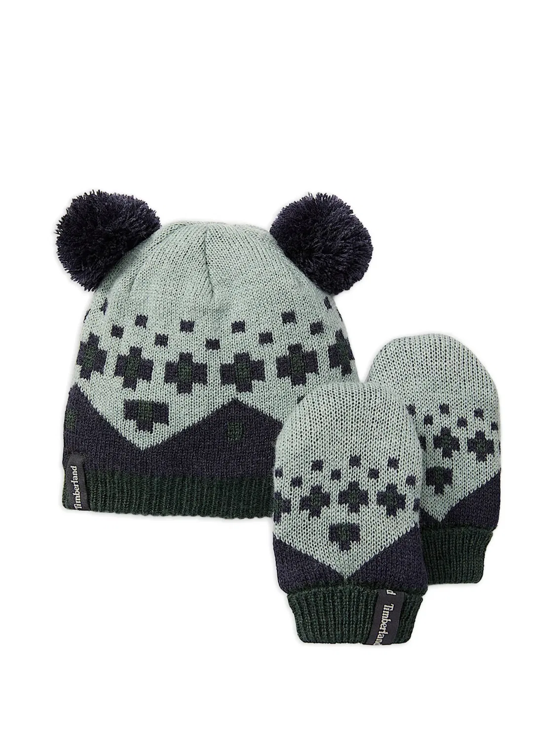 Комплект из шапки бини и пинеток с помпоном Timberland Kids, серый