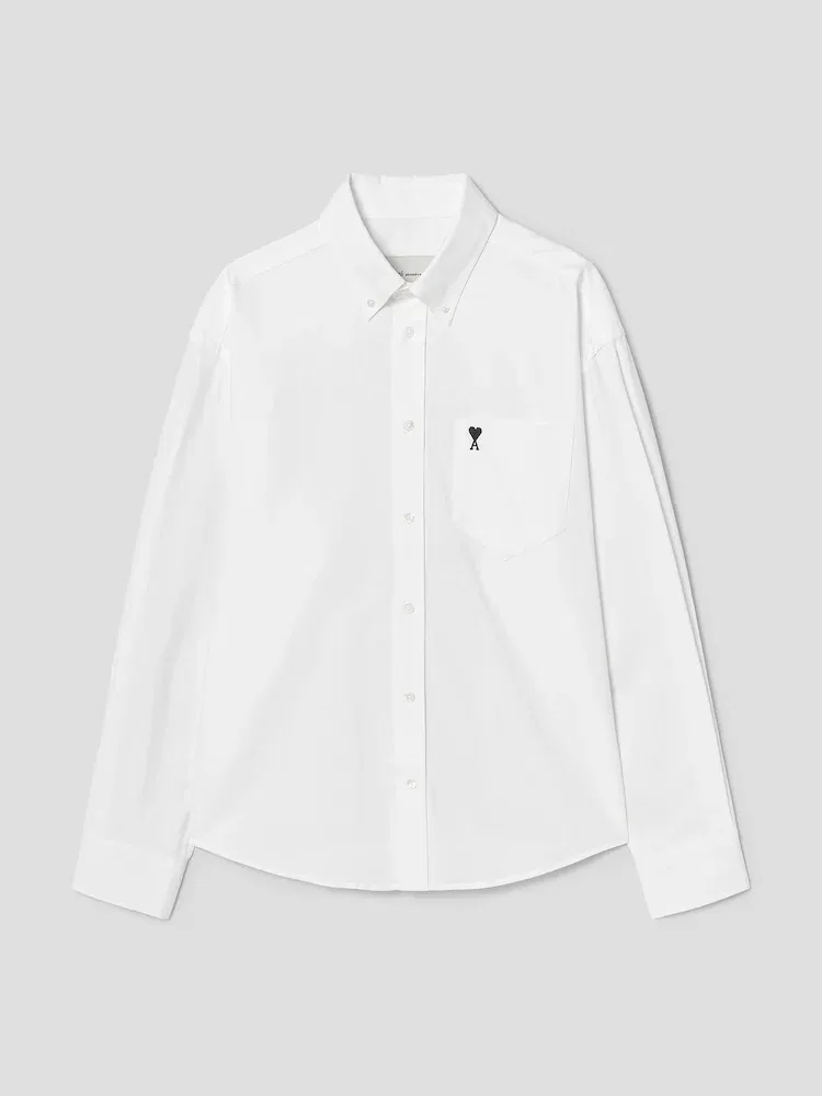 Рубашка свободного кроя с вышивкой AMI PARIS, White