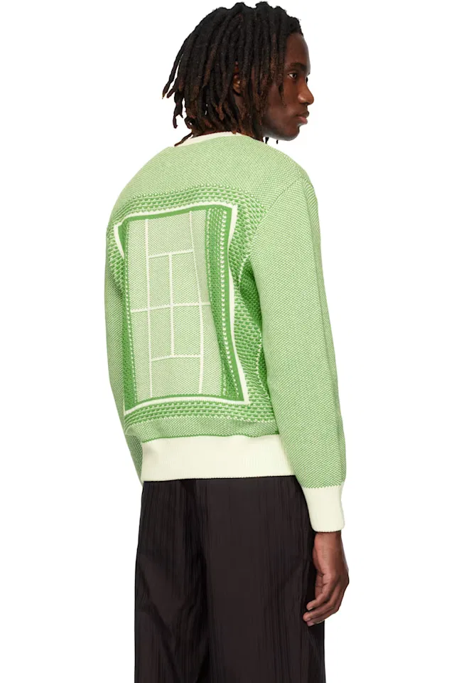 Зеленый свитер с жаккардовым рисунком теннисного корта Lacoste — фото 3