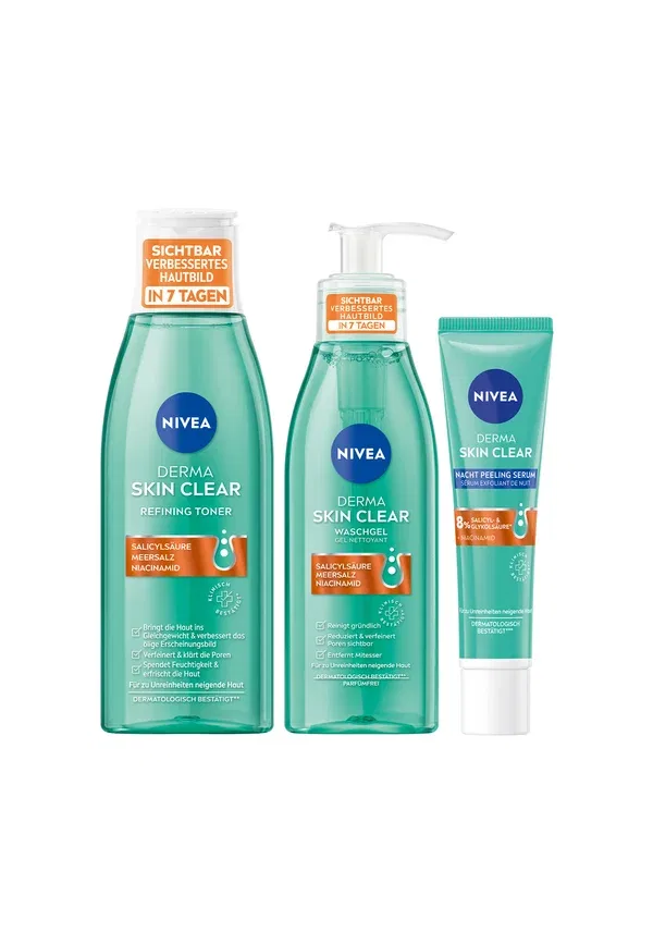 Набор для ухода за кожей: очищающий гель, тоник и пилинг-сыворотка Derma Skin Clear Nivea 330 мл