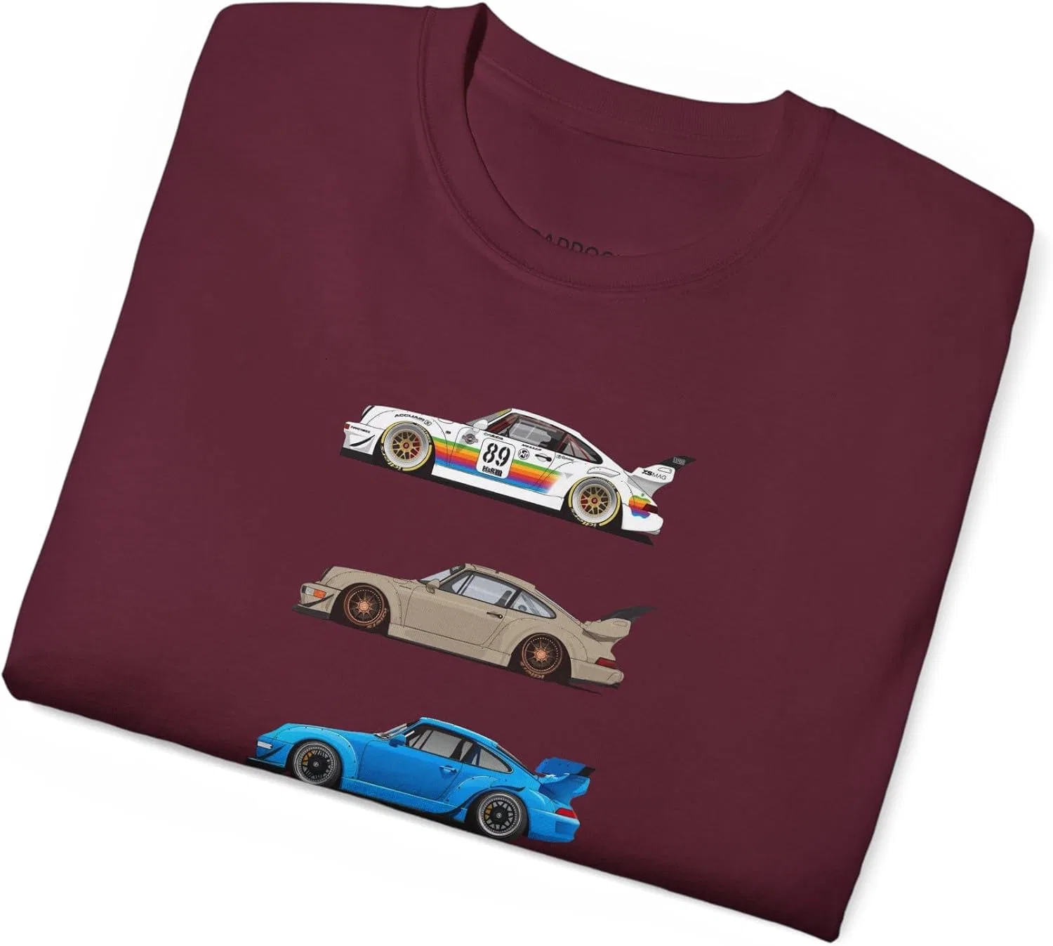 Мужская футболка с принтом RWB 911 930 964 Anime Car, бордовый — фото 4