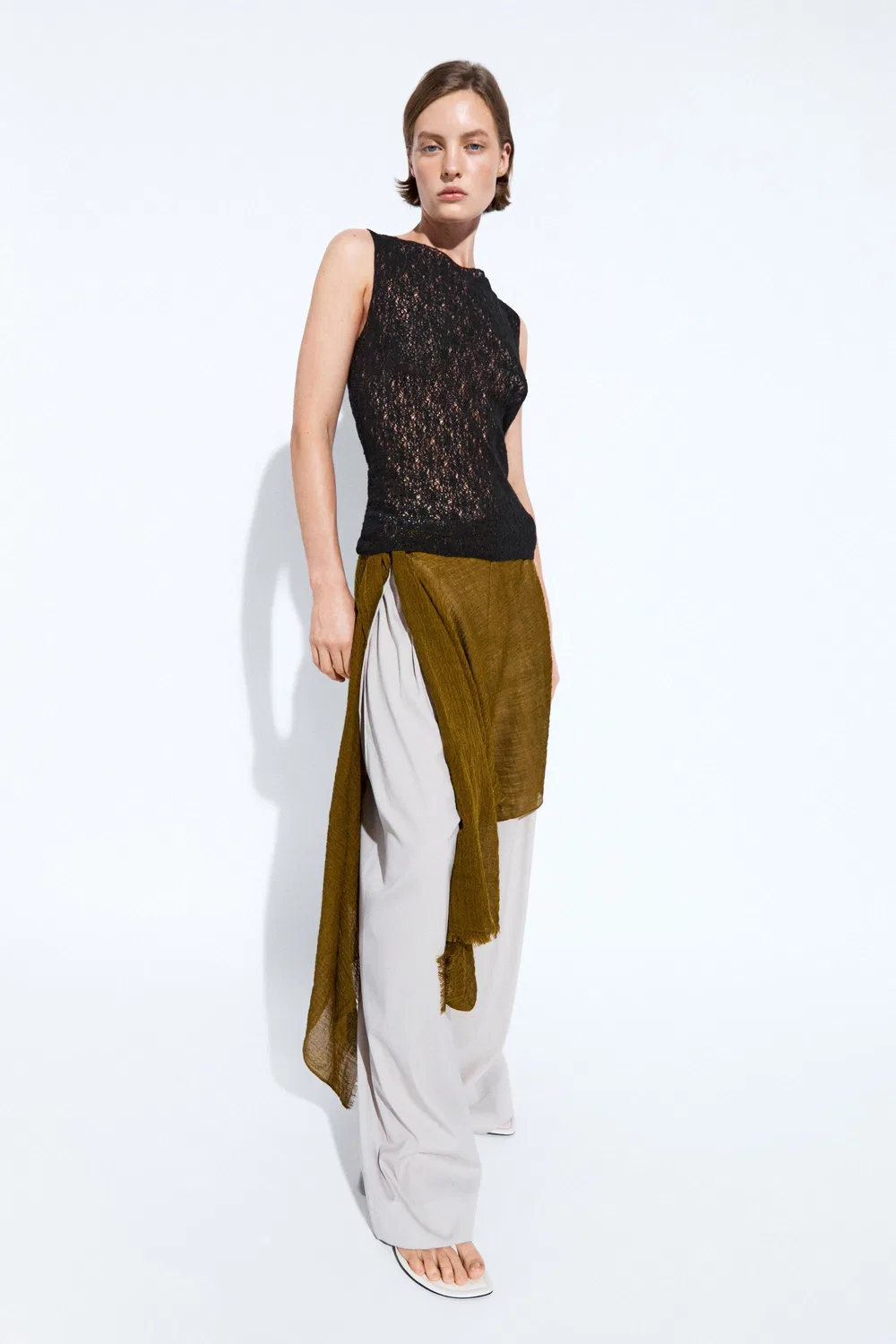 Топ Massimo Dutti Sleeveless Open-Knit, черный