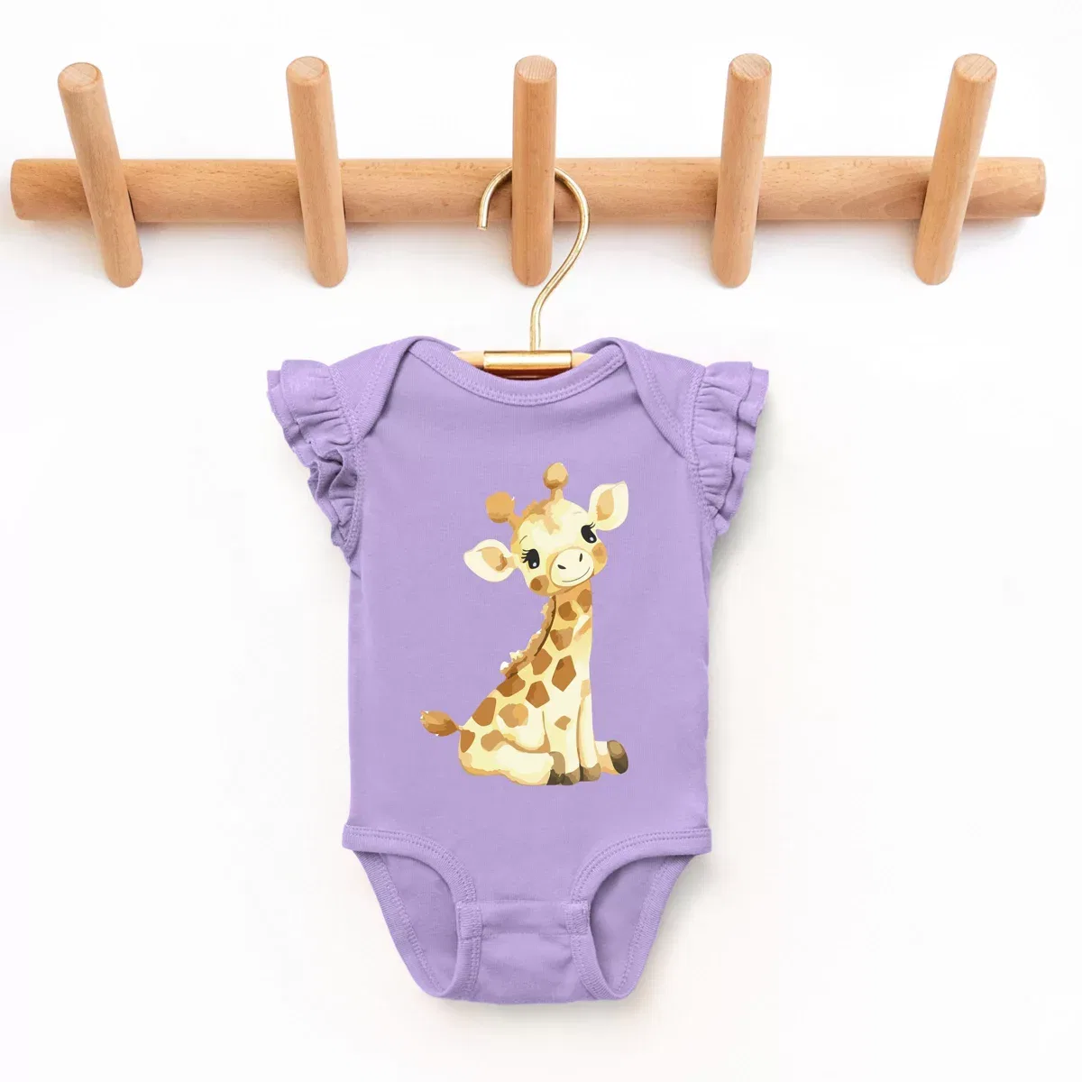 Детский боди-комбинезон с принтом Watercolor Giraffe Flutter Sleeve The Juniper Shop, Lavender — фото 2
