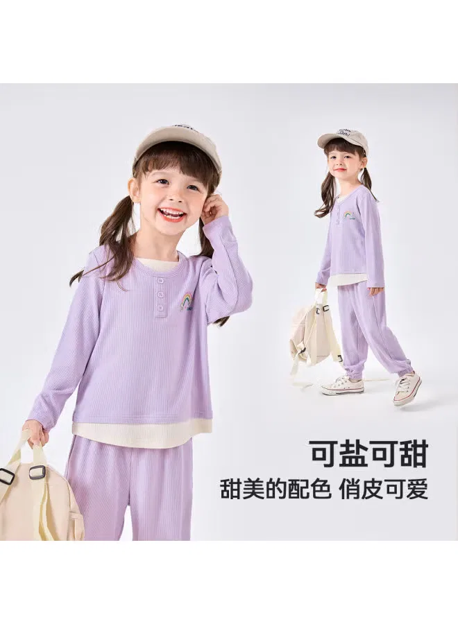 Комплект трикотажный для девочки с принтом Doodle Home, фиолетовый — фото 4
