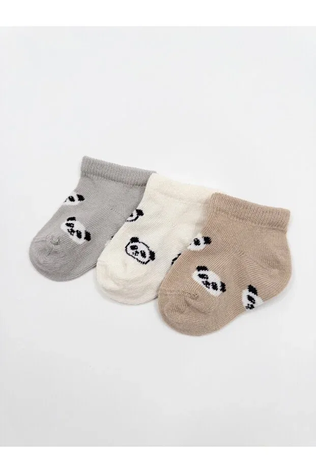 Детские носки короткие с принтом 3-Pack Panda Baby Short Socks Karamila, Ecru — фото 3