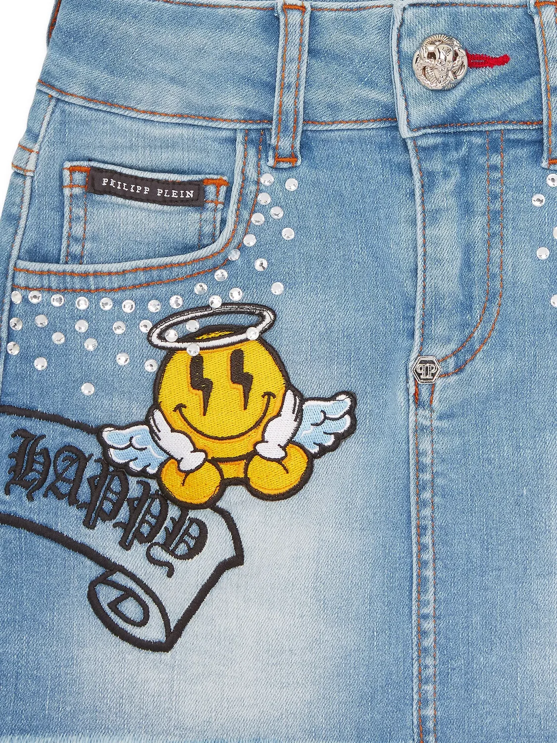 Юбка из денима с улыбкой Philipp Plein, голубой — фото 2
