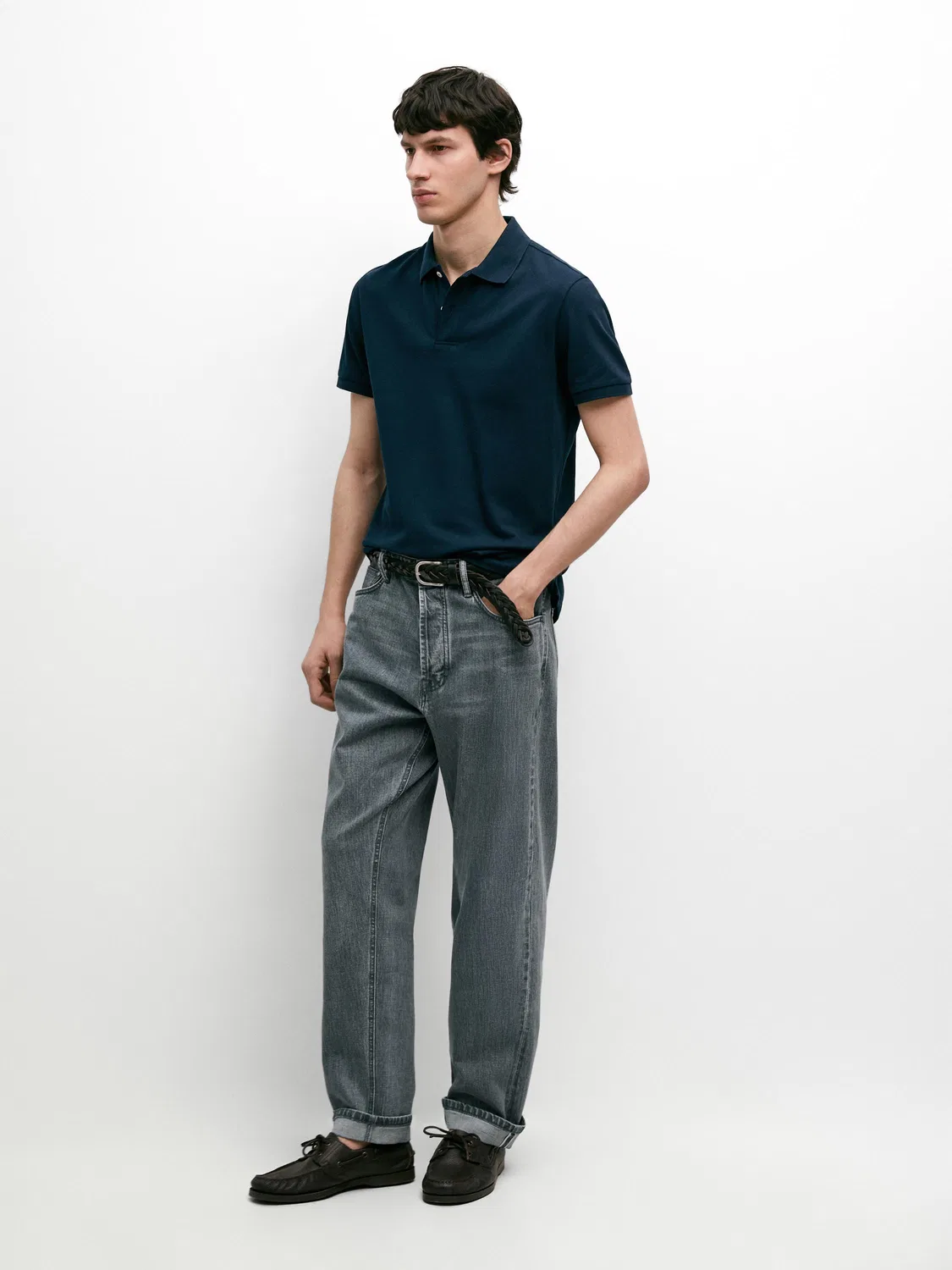 Поло из микротекстурированного хлопка пике Massimo Dutti, индиго