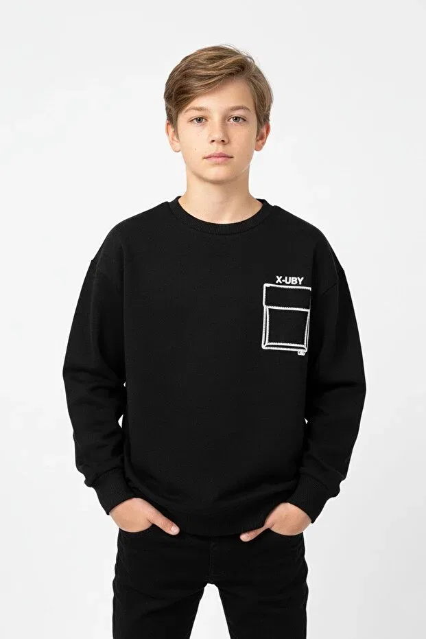 Детские свитшот для мальчиков оверсайз с карманом Newkids, Black — фото 2