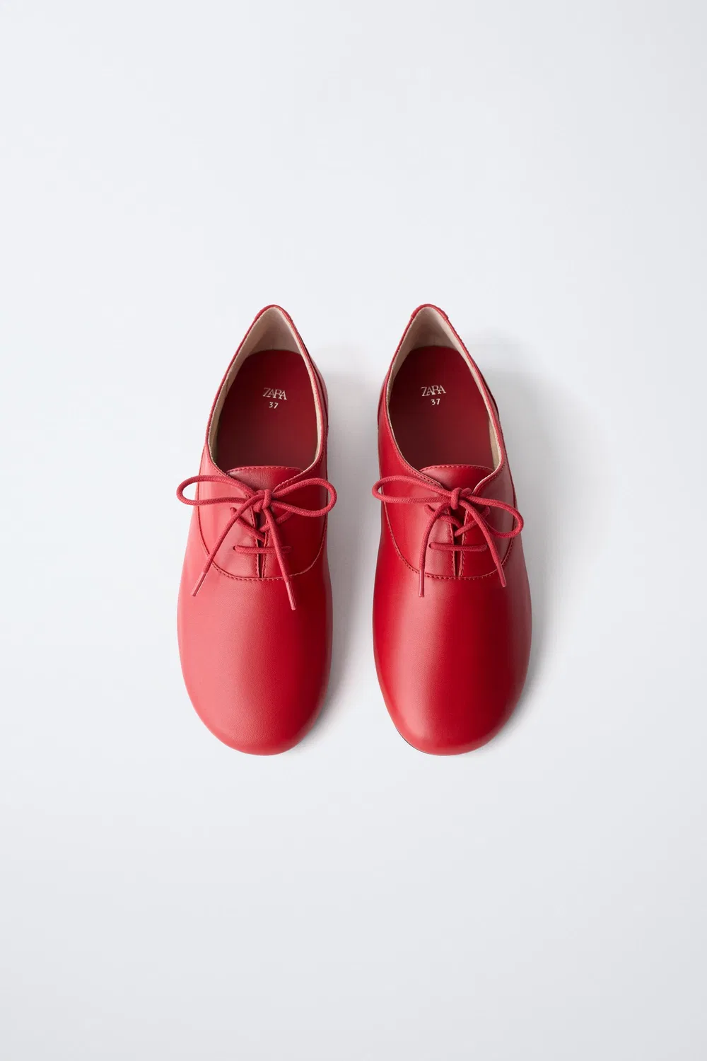 Кожаные туфли-дерби на шнуровке ZARA, Red — фото 4