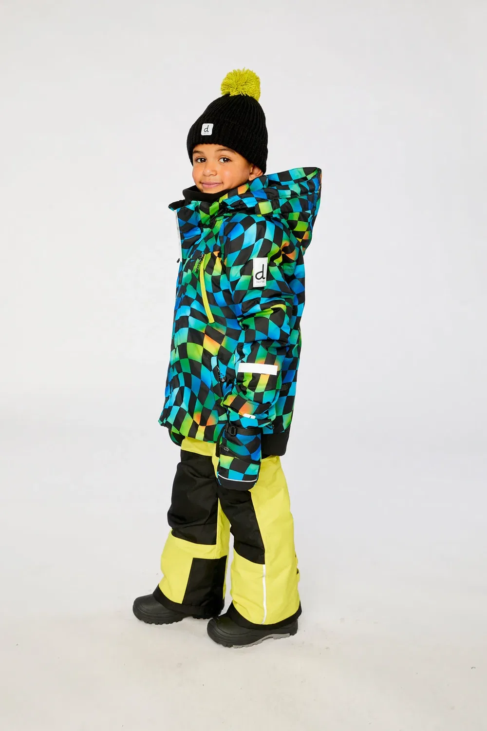 Детский комбинезон для мальчиков зимний утепленный Two Piece Play Snowsuit Deux par Deux, Green Yellow And Blue Checkerboard — фото 3