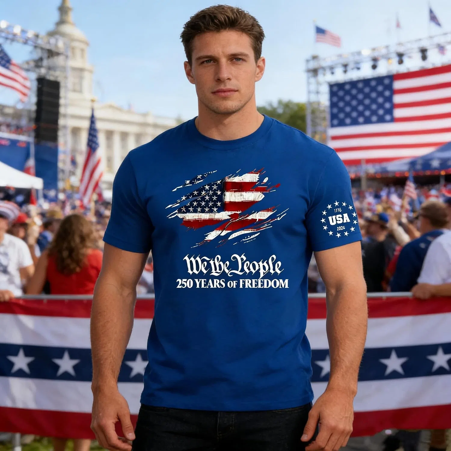 Мужская футболка с патриотическим принтом 250 T-Shirt, Blue — фото 4