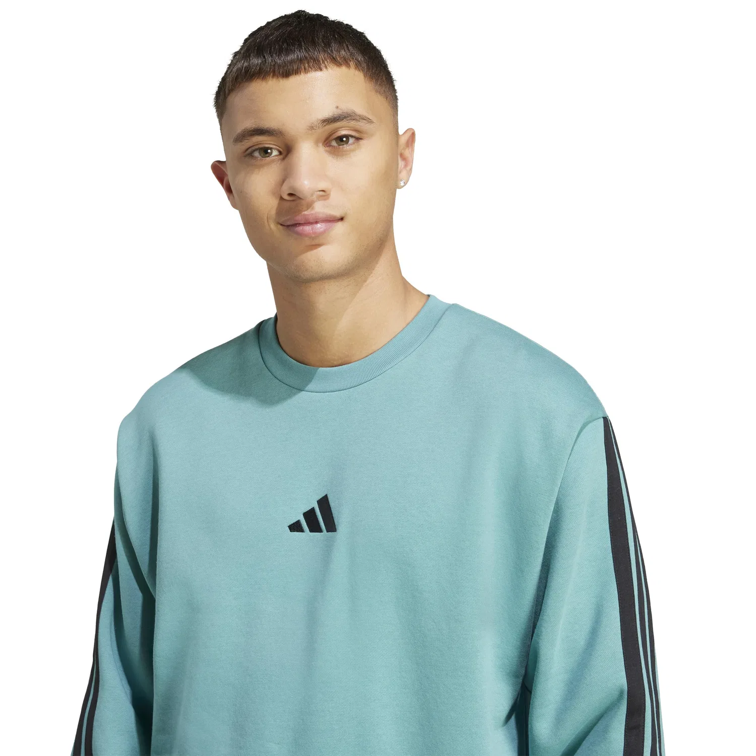 Мужской свитшот с тремя полосками Essentials adidas, Powder Teal/Black — фото 4