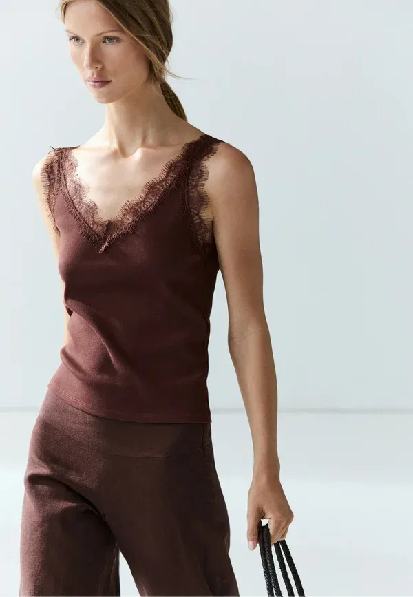 Топ хлопковый Rib Massimo Dutti, коричневый