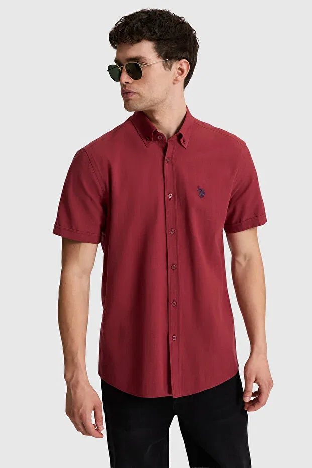 Мужская рубашка с коротким рукавом хлопковая U.S. Polo Assn., Cherry