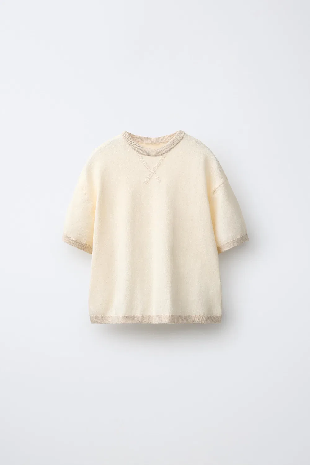 Вязаная футболка из хлопка и льна ZARA, Light beige