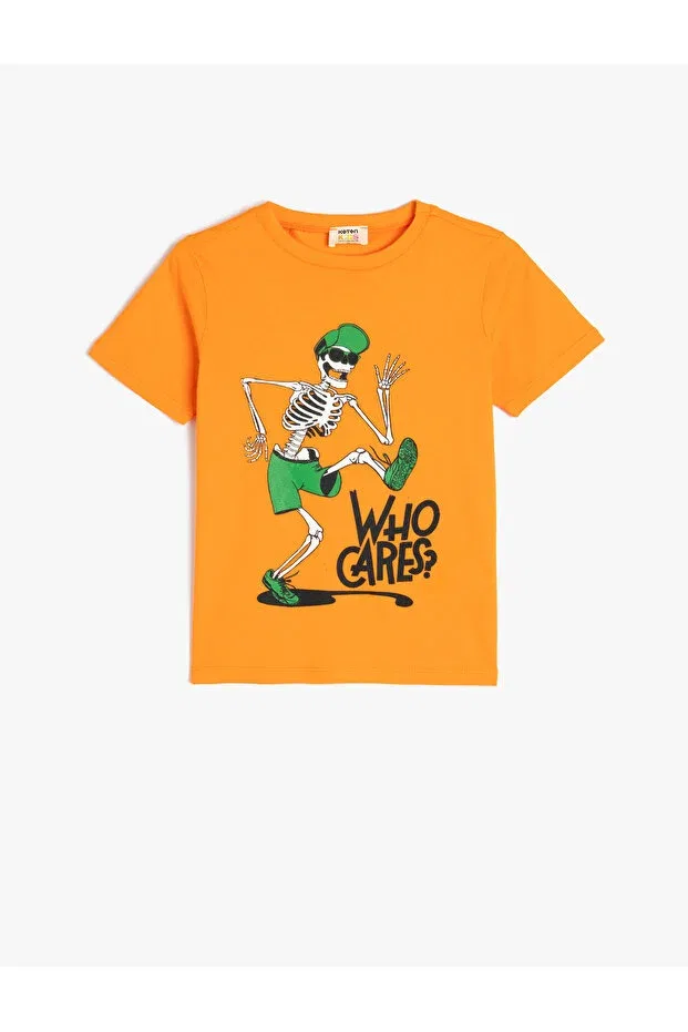 Детская футболка для мальчиков с принтом Skeleton Koton, Orange