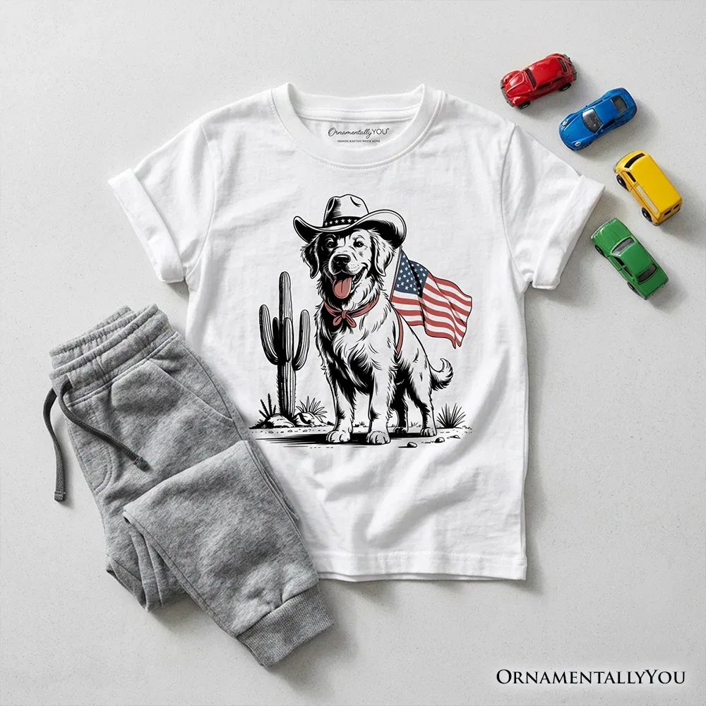 Детская футболка для мальчиков с принтом American Cowboy Dog OrnamentallyYou, White