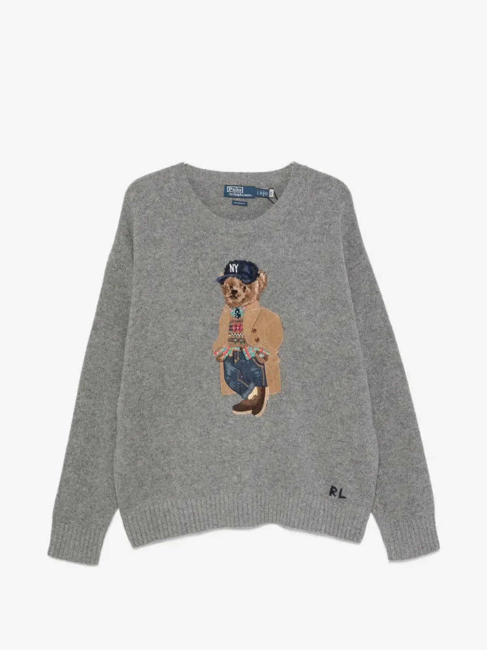 Свитер Polo с мишкой связанный в технике интарсии POLO RALPH LAUREN, серый