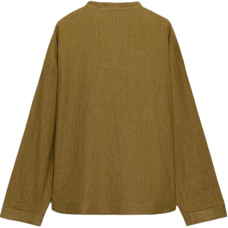 Женская рубашка с круглым вырезом Yellow Green, ZARA — фото 3