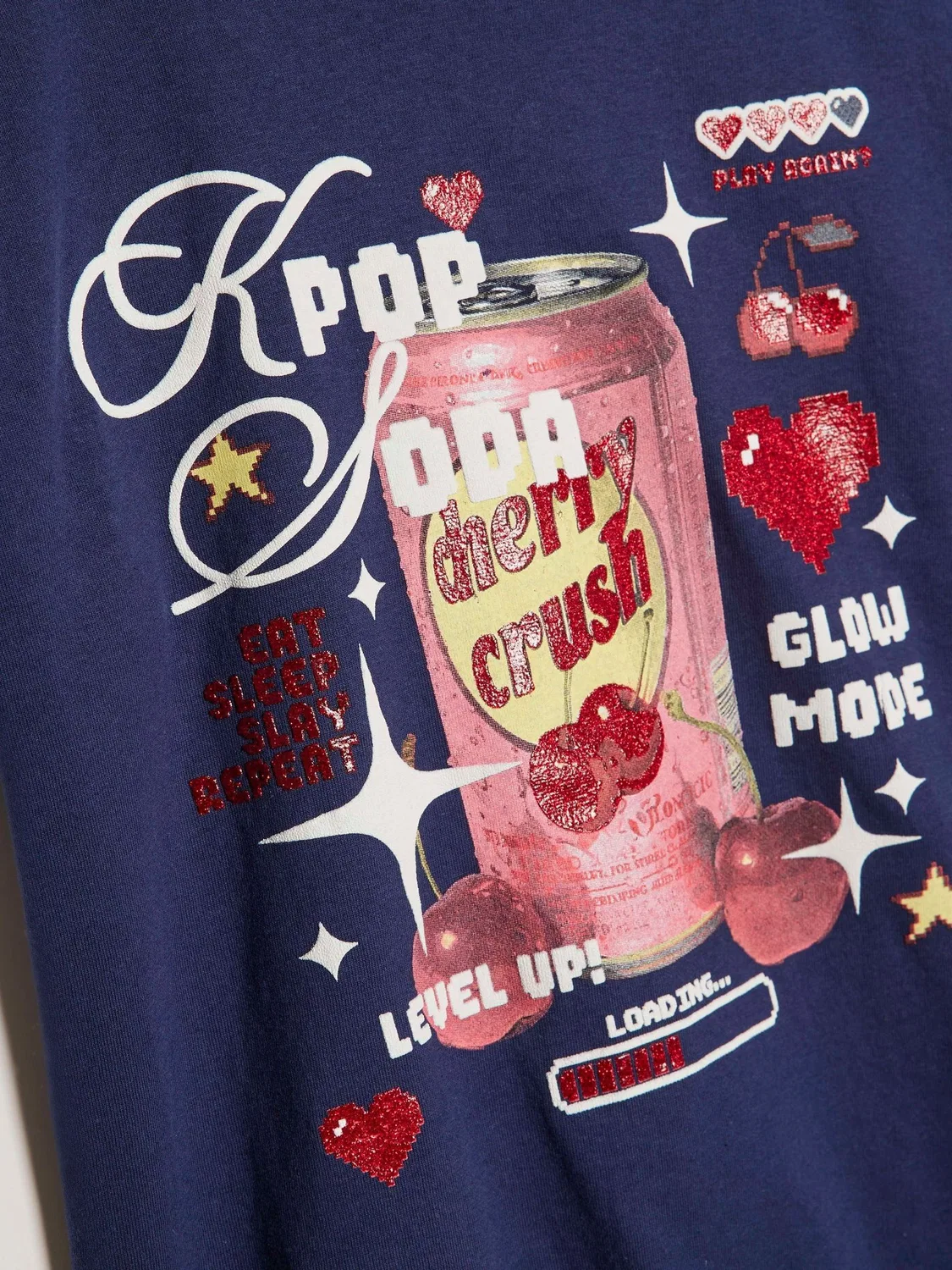 Футболка с принтом Kpop cherry soda River Island, синяя — фото 3