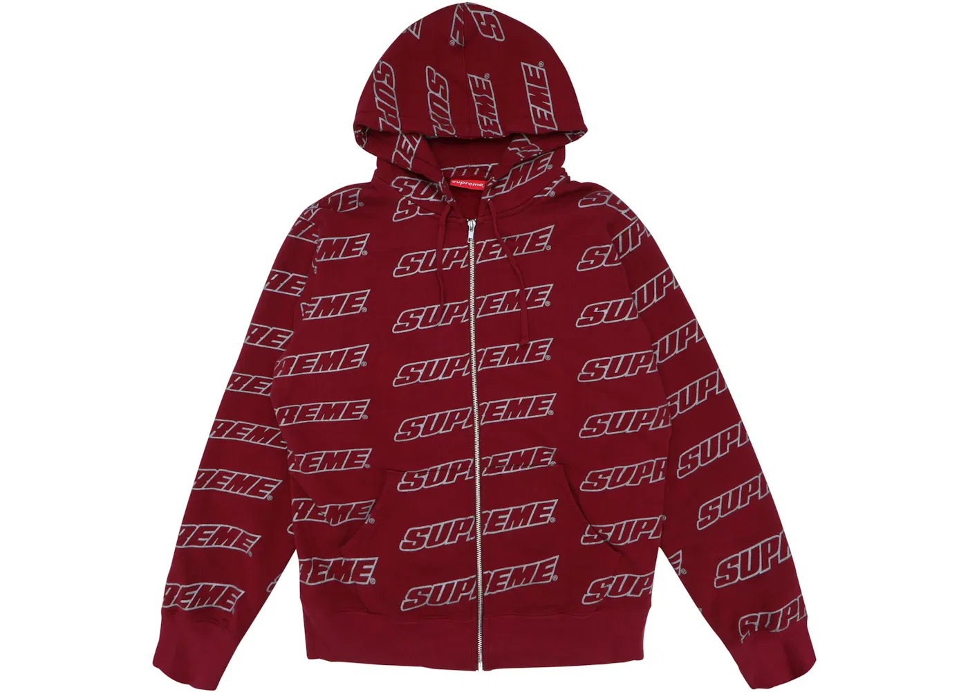 Мужское худи на молнии Supreme Repeat Zip Up Hooded Sweatshirt Supreme, Cardinal