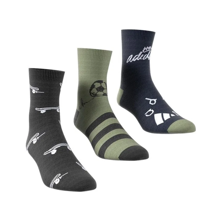 Носки спортивные хлопковые, 3 пары, adidas, Черно-хаки — фото 2