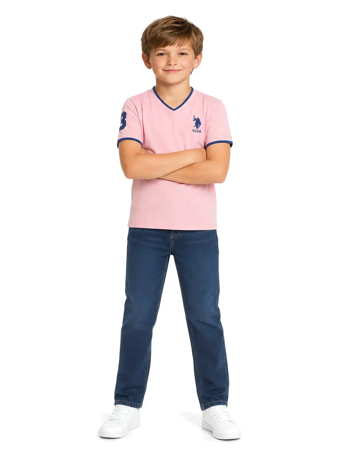 Простая футболка с V-образным вырезом для мальчиков U.S. Polo Assn, Candy Pink — фото 2