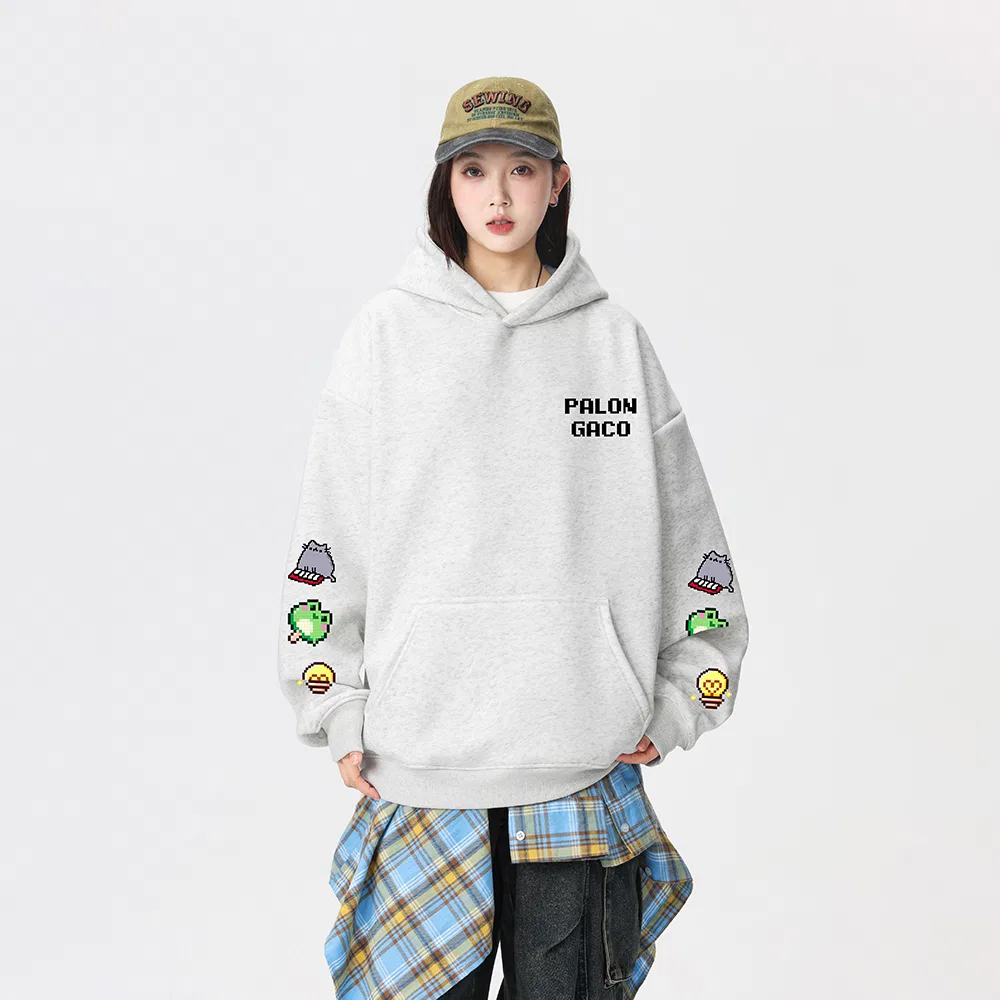 Детское худи с капюшоном прямой посадки PAL ONGACO, White Heather Gray — фото 4