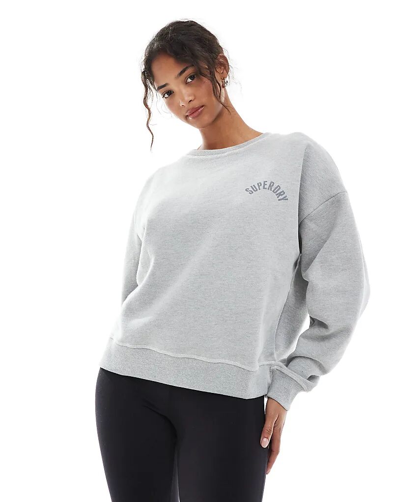 Свободная толстовка с принтом Superdry Athletic essentials серого меланжевого цвета — фото 2