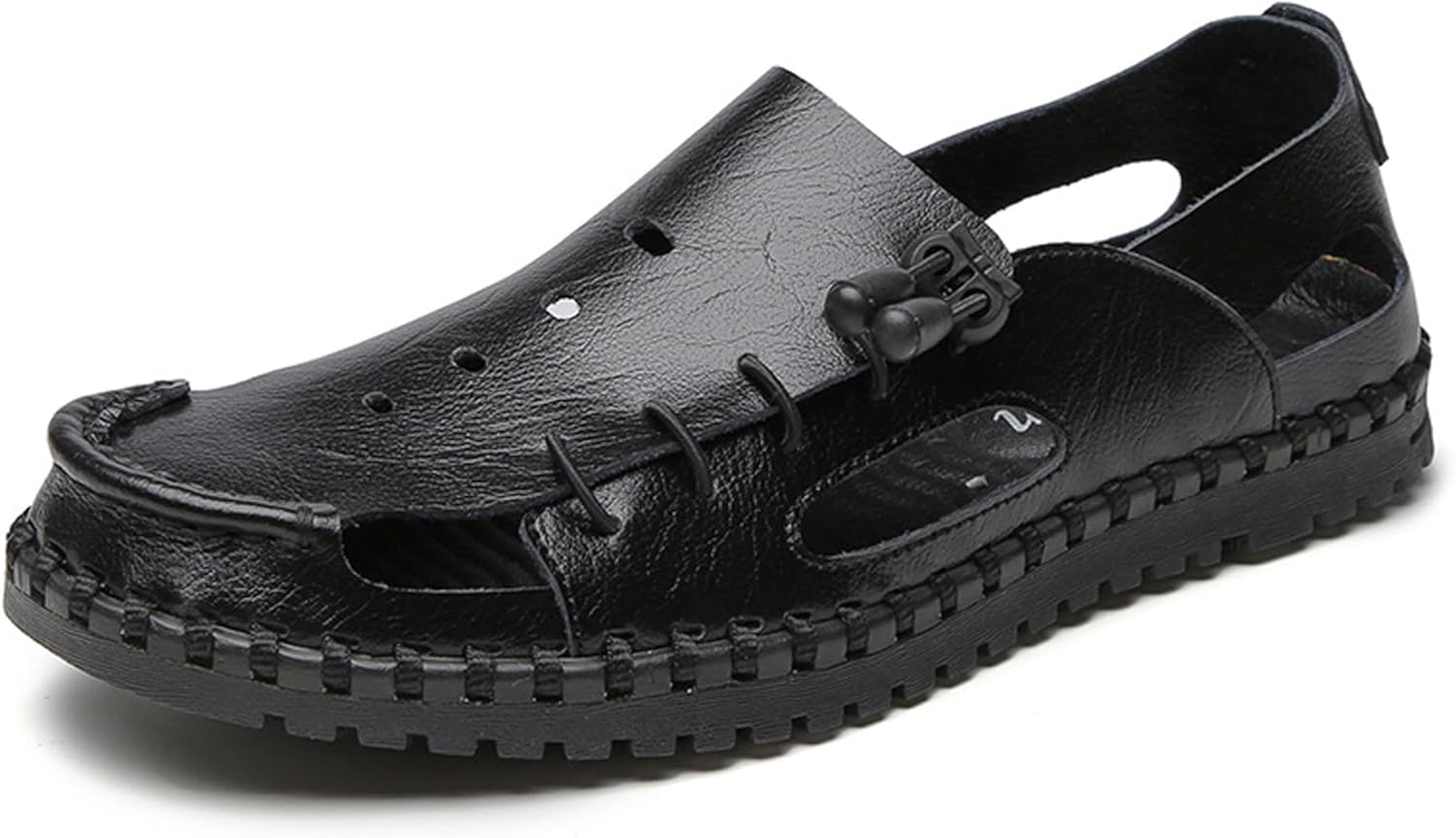 

Мужские сандалии Vtiao из натуральной кожи ручной работы, с закрытым носком, для улицы и пляжа, мужская рыбацкая Сандалии, черный