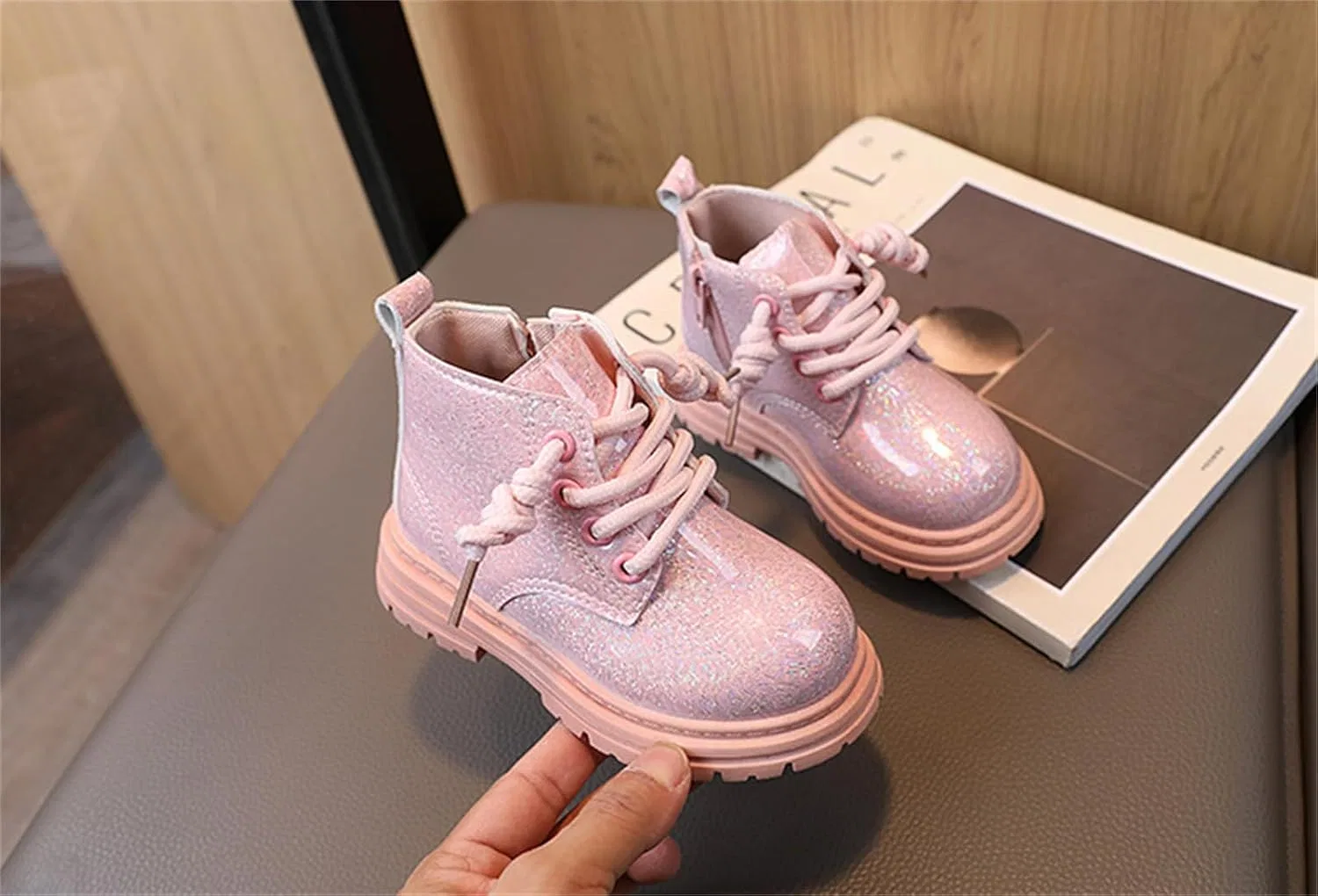 Детские сапоги для девочек с боковой молнией He&Yingmin, Pink — фото 2