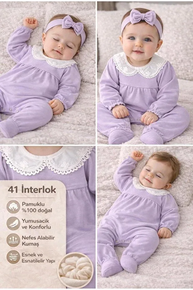 Детский комплект для новорожденных девочек хлопковый Alnaymino, Lilac — фото 3