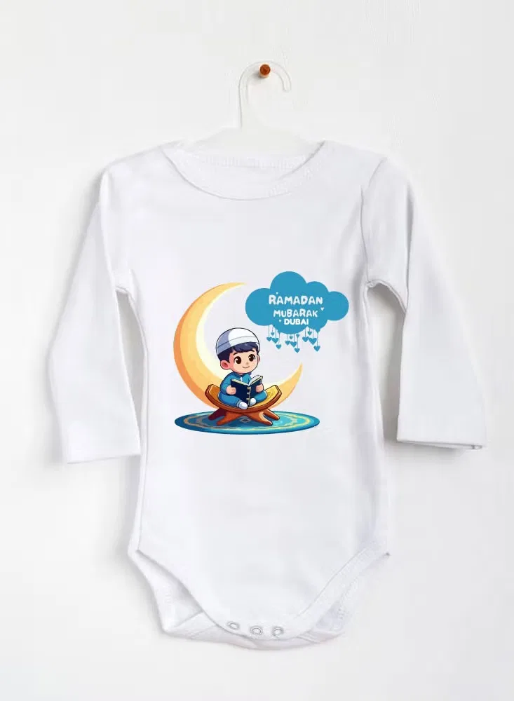 Боди-комбинезон с длинным рукавом с принтом My First Ramadan Dubai Printshop4Me, белый — фото 2