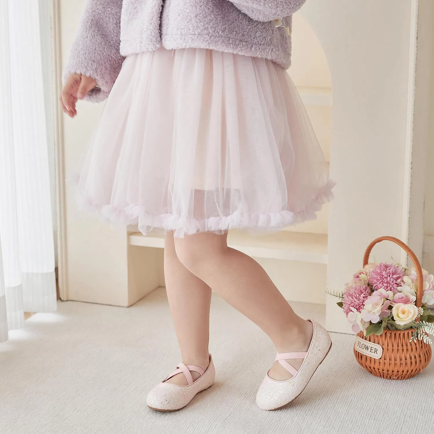 Детские туфли для девочек с принтом Little Flower Otter MOMO, Light Pink — фото 4