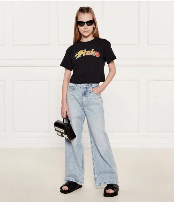 Детская футболка для девочек хлопковая Cropped Fit Pinko Up, черный — фото 2