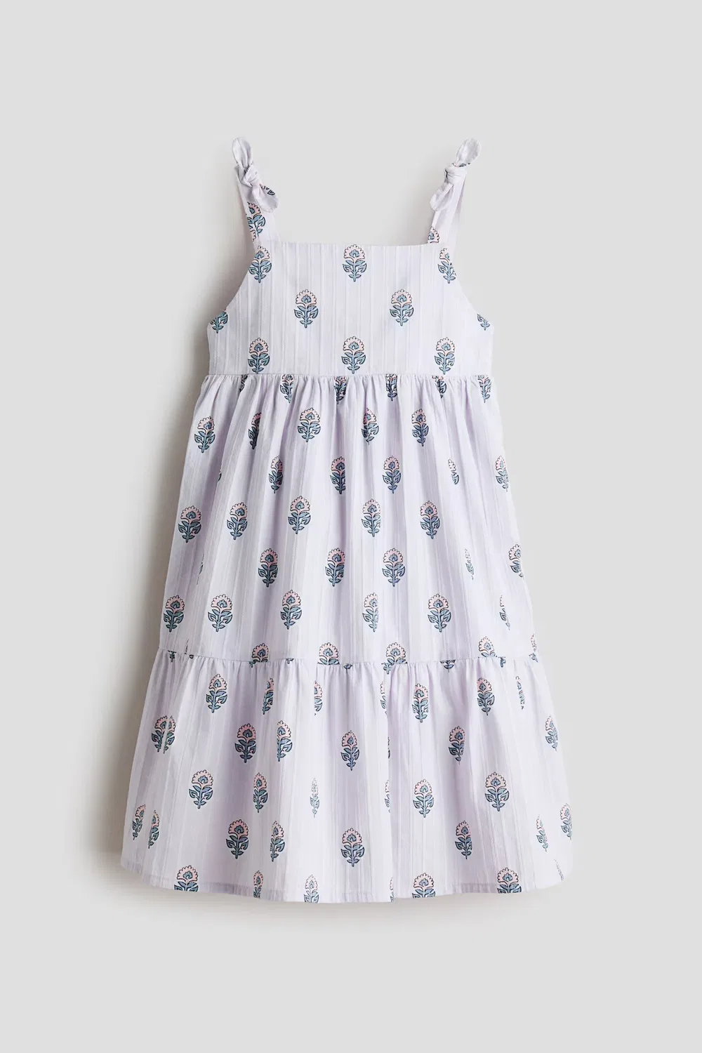 Многоярусное хлопковое платье H&M, Helllila/Geblümt