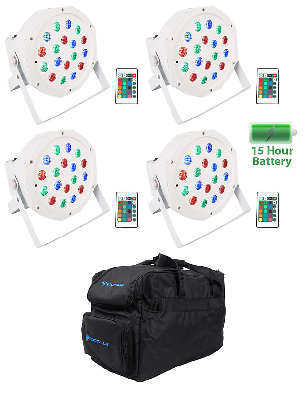 

(4) Rockville BATTERY PAR 50 Белый перезаряжаемый светодиодный прожектор DMX DJ + сумка (4) BATTERY PAR 50 WHITE+RLB30