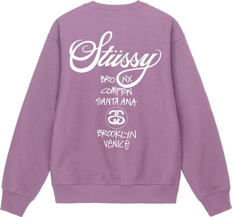 Толстовка Stussy World Tour Crew 'Orchid', фиолетовый — фото 3