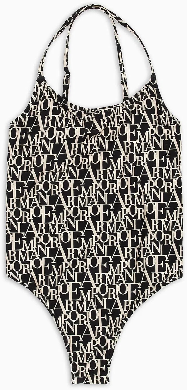 Женский цельный купальник с логотипом Classic Fit Logomania Emporio Armani, Black/Logo Almond — фото 3