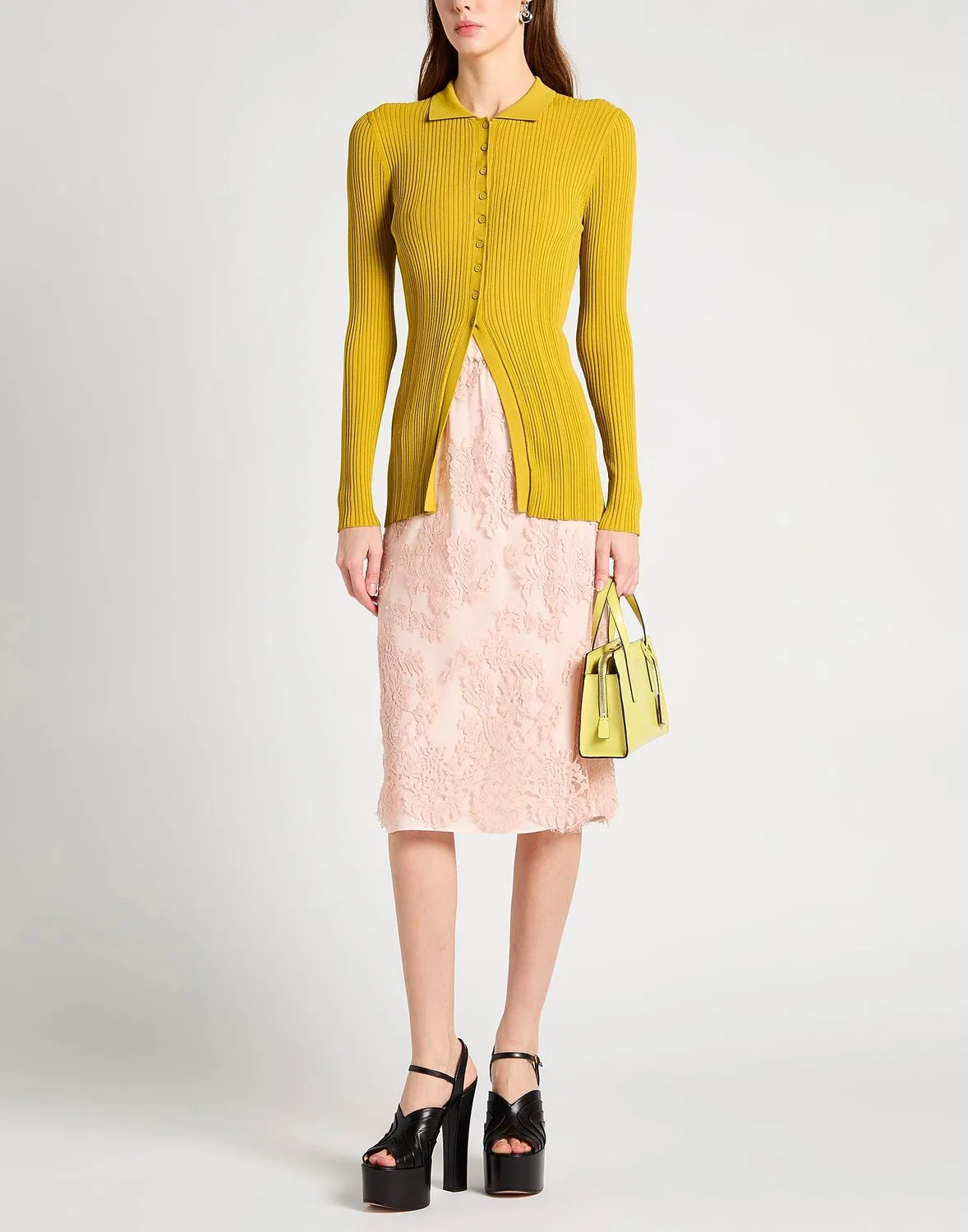 Женская юбка-карандаш с кружевом Gucci, светло-розовый — фото 4