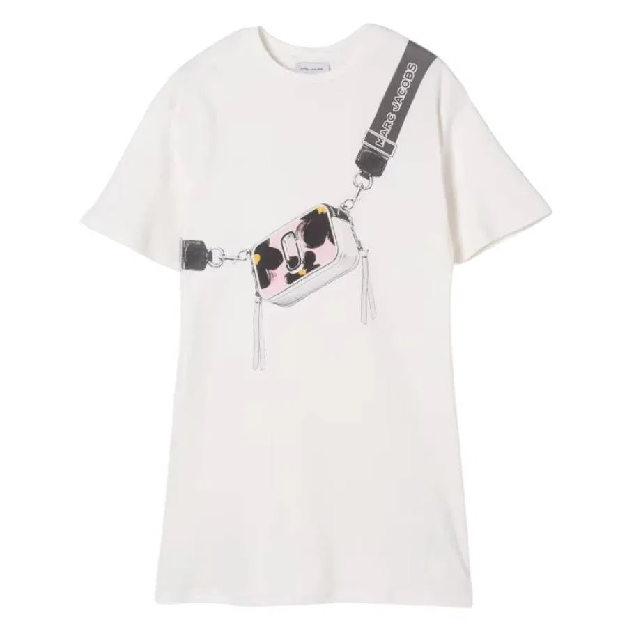 Платье хлопковое с коротким рукавом Daisy Snapshot Cotton Dress Little Marc Jacobs, Ivory