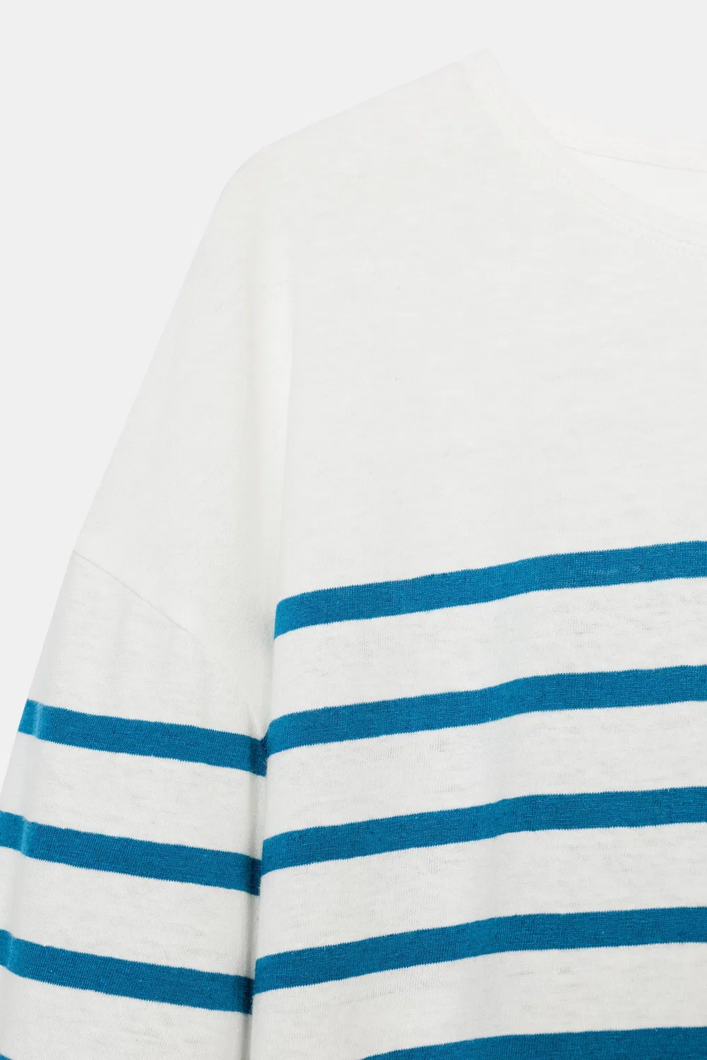 Футболка в полоску из хлопка и льна ZARA, Ecru/Blue — фото 4