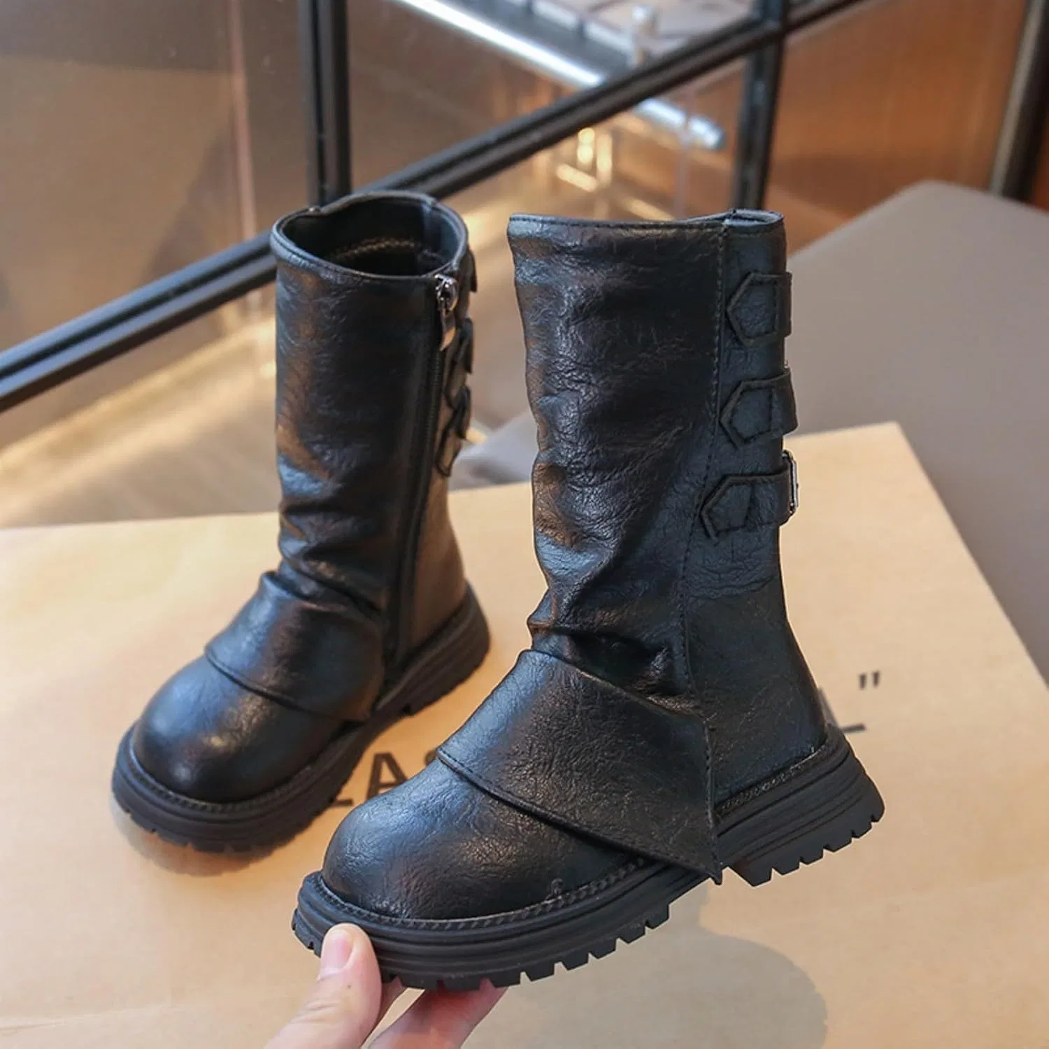 Детские сапоги для девочек с боковой молнией SHOPESSA, Black — фото 2