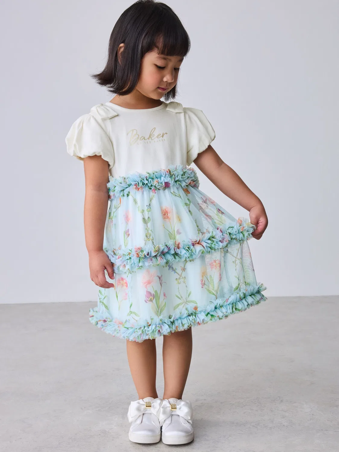 Платье с воланами и сеткой, модель Floral Ruffle Mesh Baker by Ted Baker, голубой — фото 3